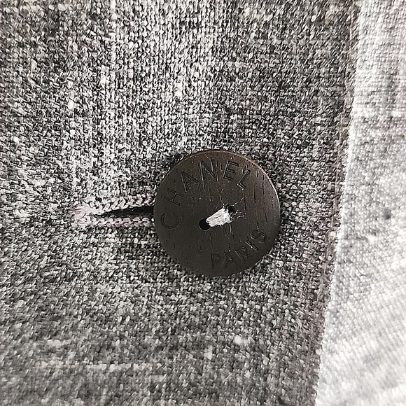 SOLD! Chanel 2Pc Smoke Gray Dress Peplum Jacket Suit Linen CC Buttons FR 36 US 4 - Picture 7 of 16